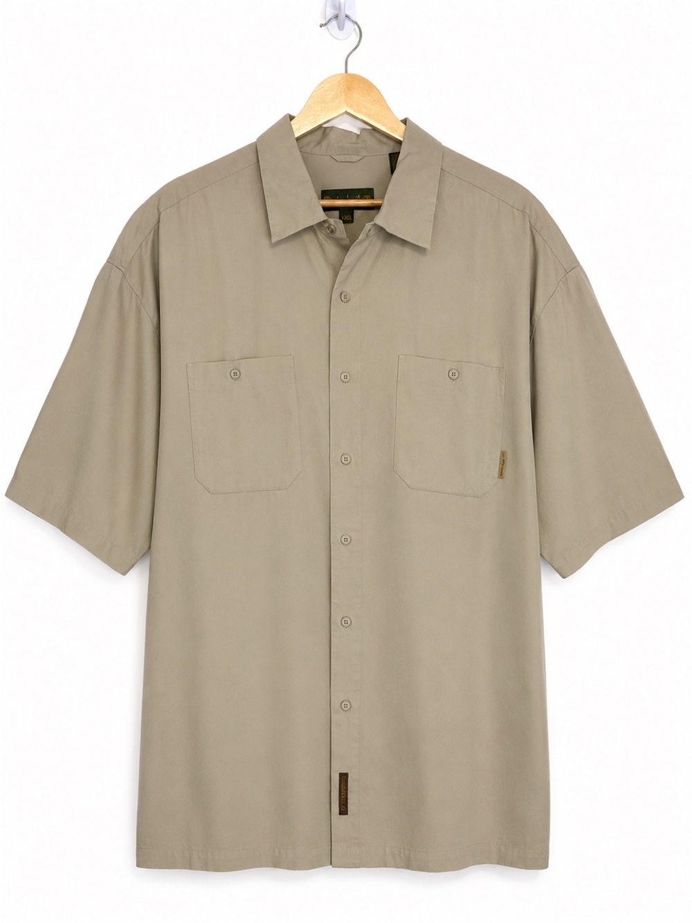 Timberland Men's Short-Sleeve Button Front Shirt Khaki XXL 100% Cotton Utility